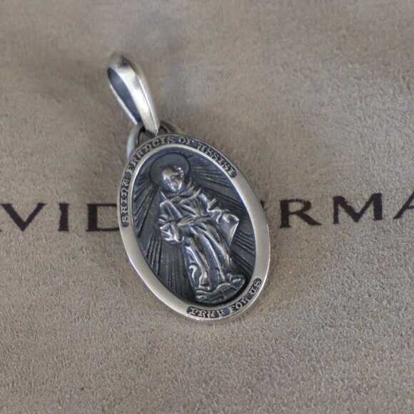 David Yurman Men's Sterling Silver 26mm St Saint Francis Pendant Amulet - Picture 2 of 5